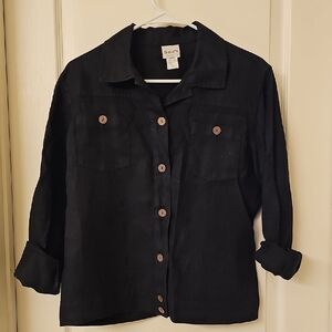 Chico's Black Linen Jacket with Brown Buttons